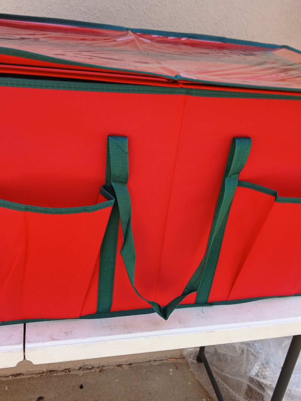 Red Fabric Storage Organizer Tote with Exterior Pockets - Picture 6 of 9